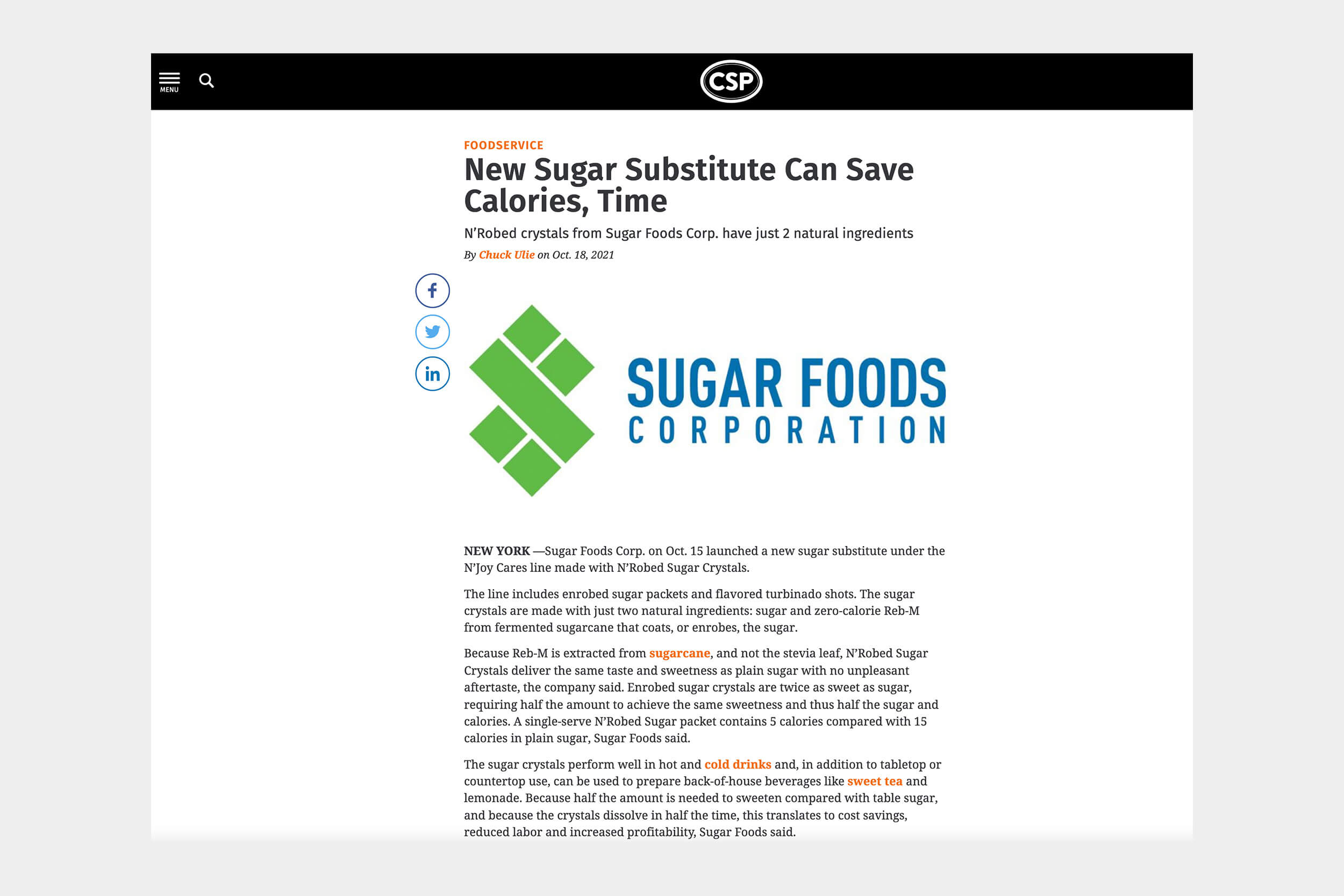 Sugar Foods N'Joy Products
