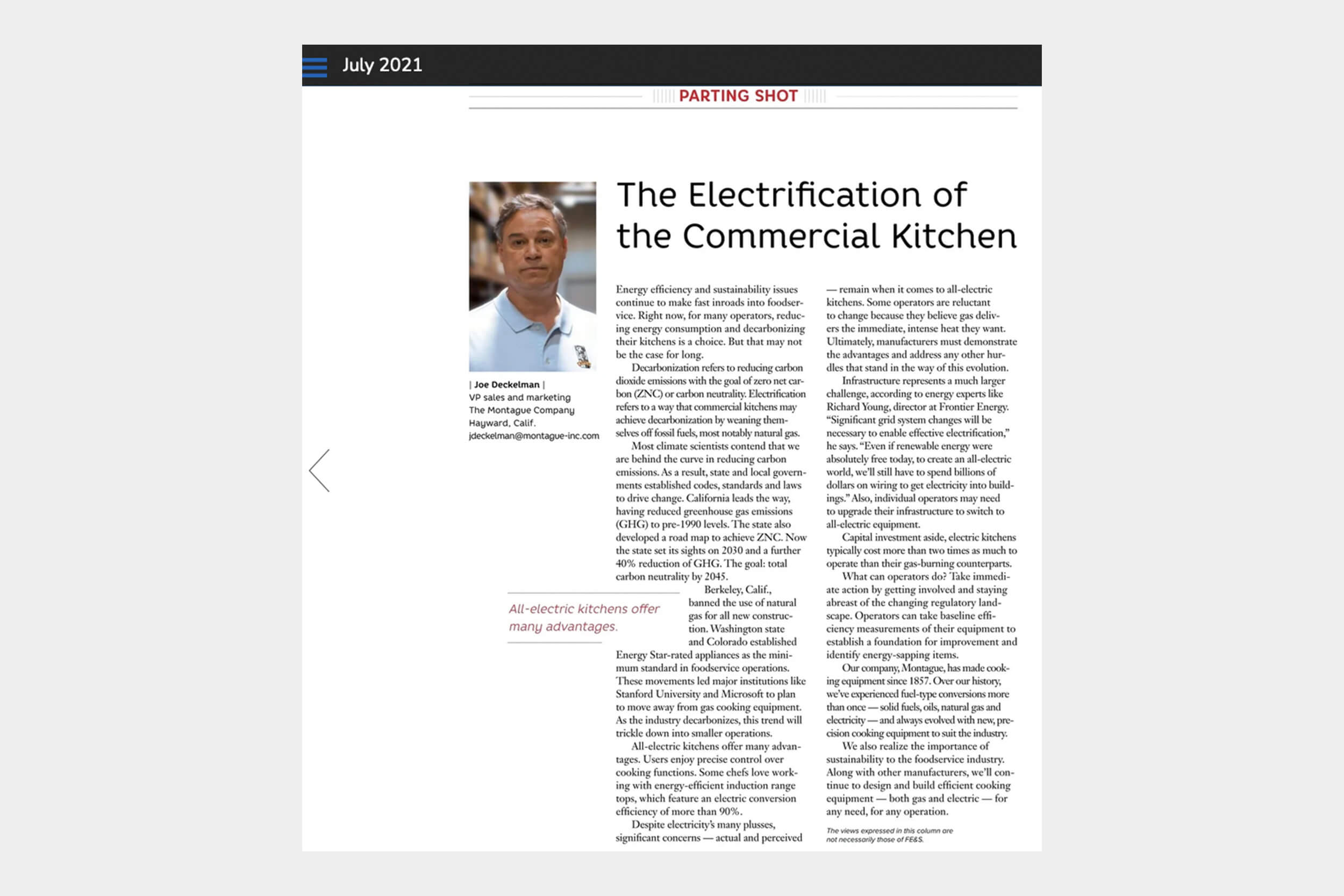 Montague Electrification Article