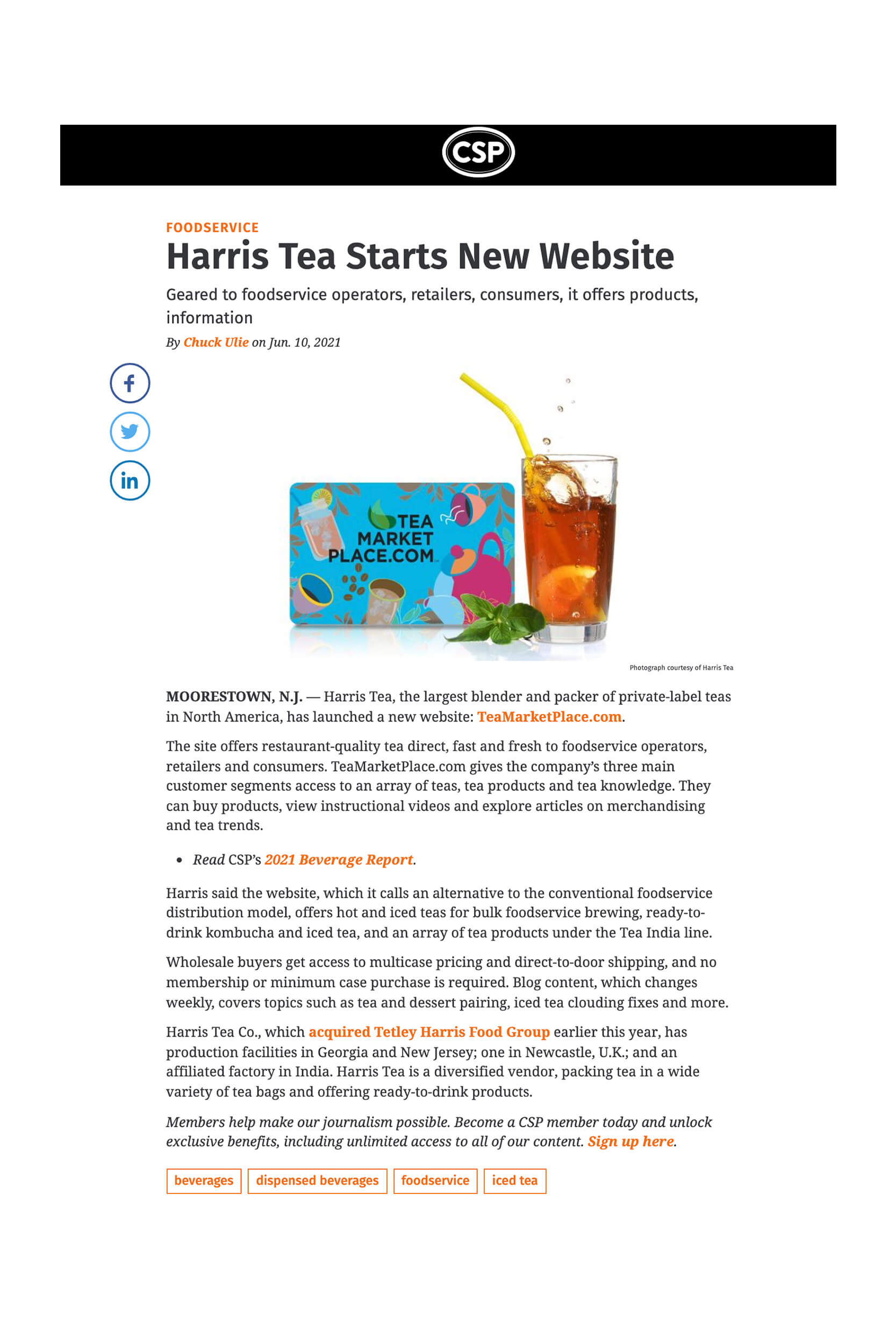 Harris Tea Foodservice Web Site